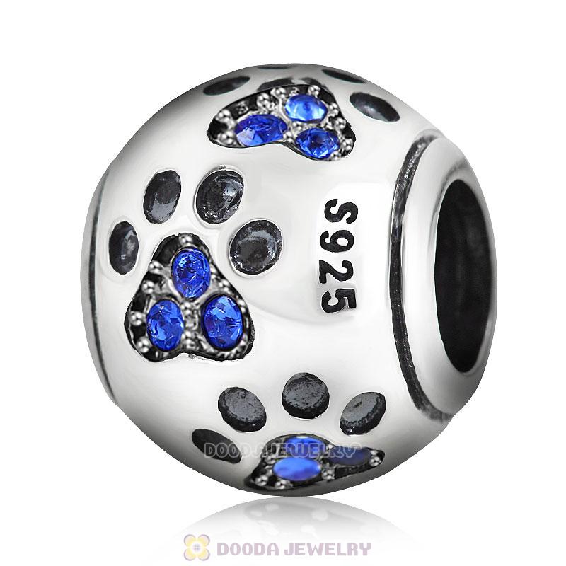 Dog Paw Print Charm Sapphire Crystal