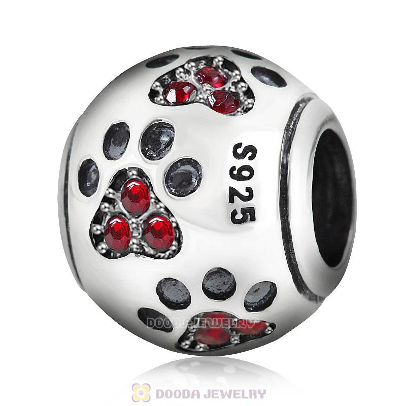 Dog Paw Print Charm Siam Crystal