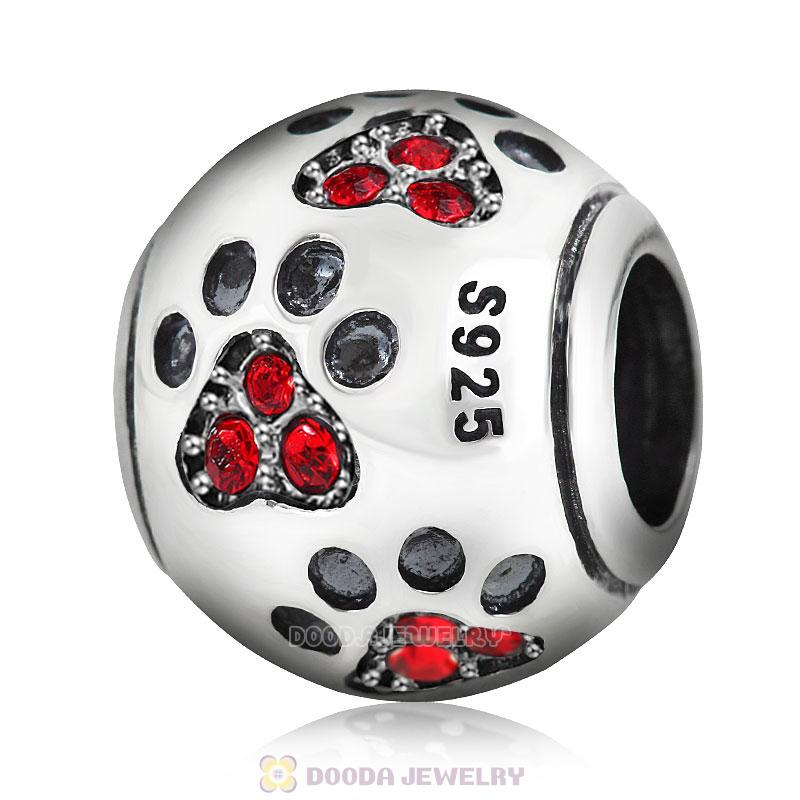 Dog Paw Print Charm Lt Siam Crystal