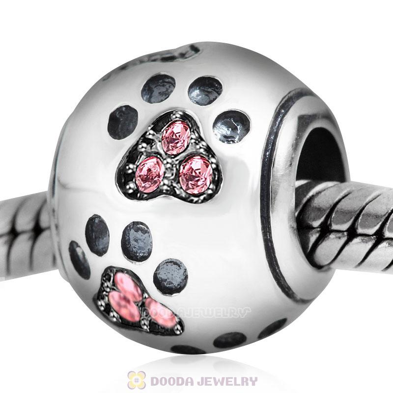 Dog Paw Print Charm Pink Crystal