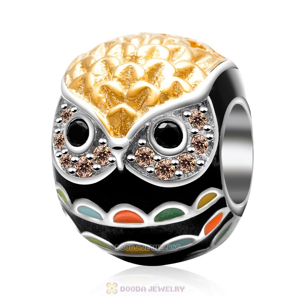Animal Owl Charm with Champagne CZ 