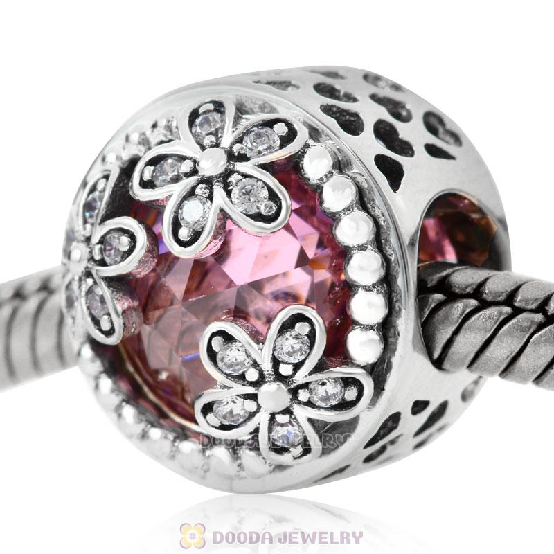 Dazzling Daisy Meadow Charm Pink Crystal and Clear CZ