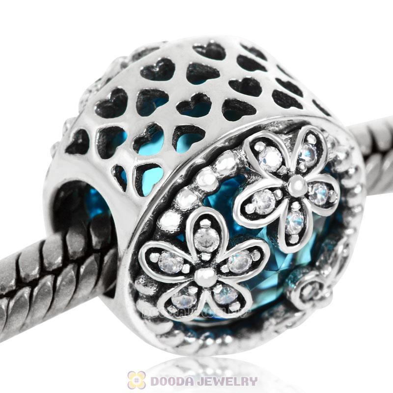 Dazzling Daisy Meadow Charm Blue Crystal and Clear CZ