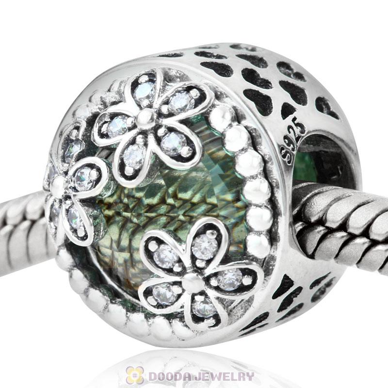Dazzling Daisy Meadow Charm Lt Green Crystal and Clear CZ