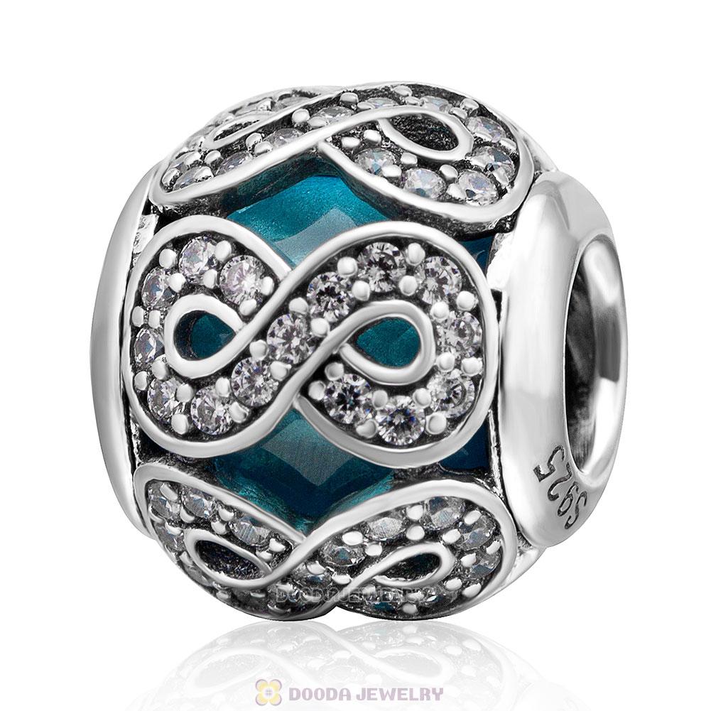 Forever Love Round Bead Charm Lt Blue Rhinestones