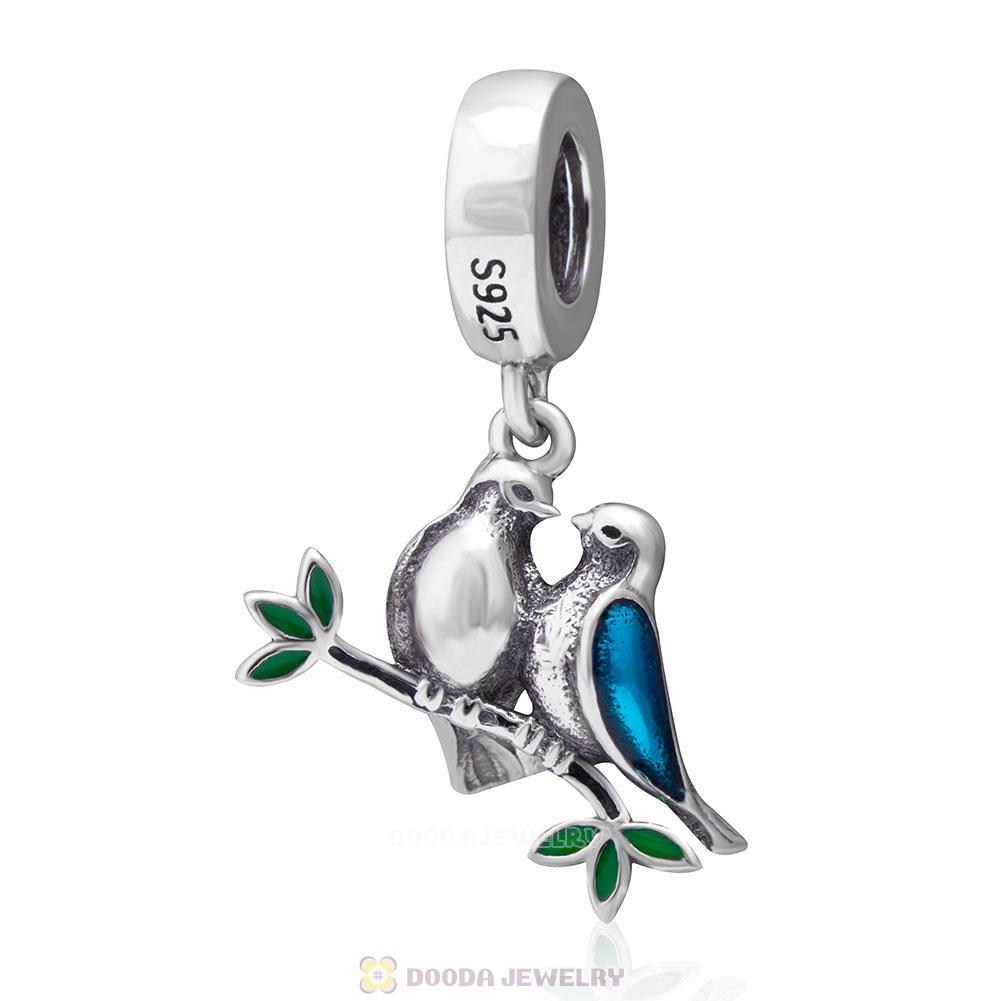 Couple Birds Love Charm with Enamel