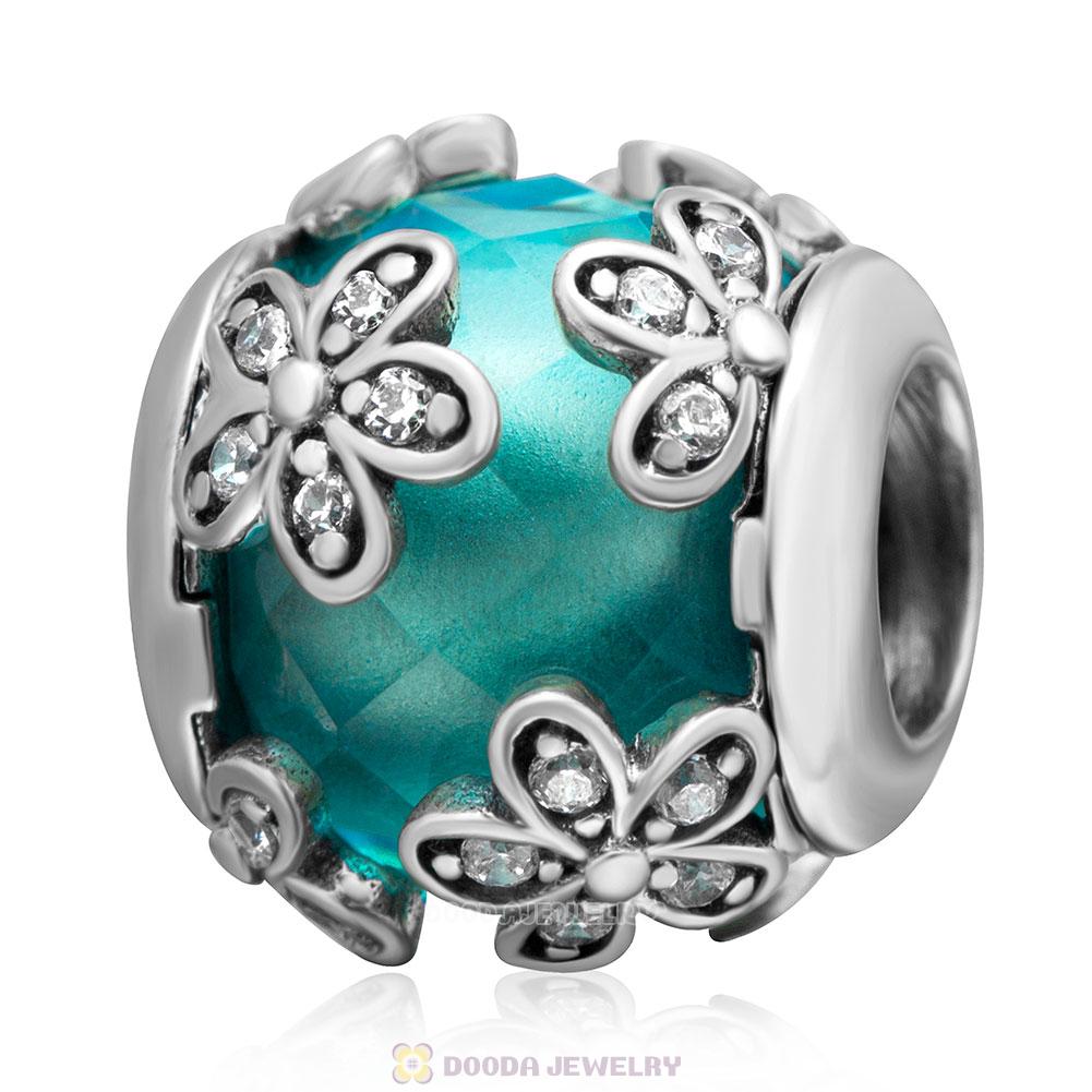 Dazzling Daisy Flower Charm Blue Zircon Crystal and Clear CZ