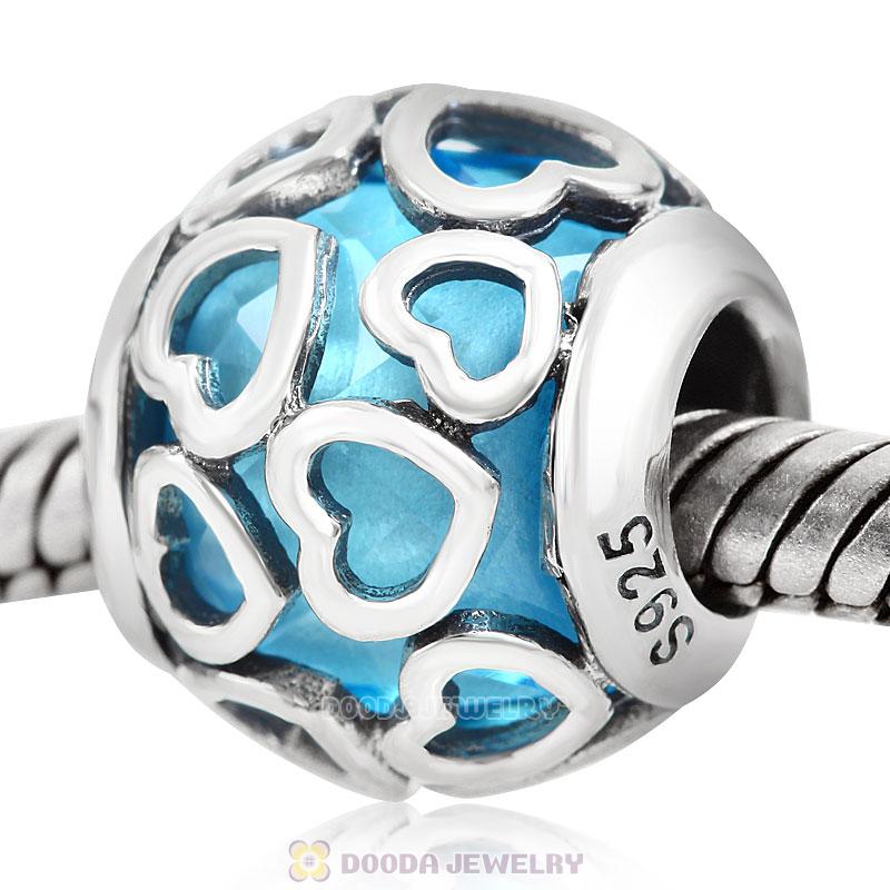 Encased in Love Charm Lt Blue Rhinestones