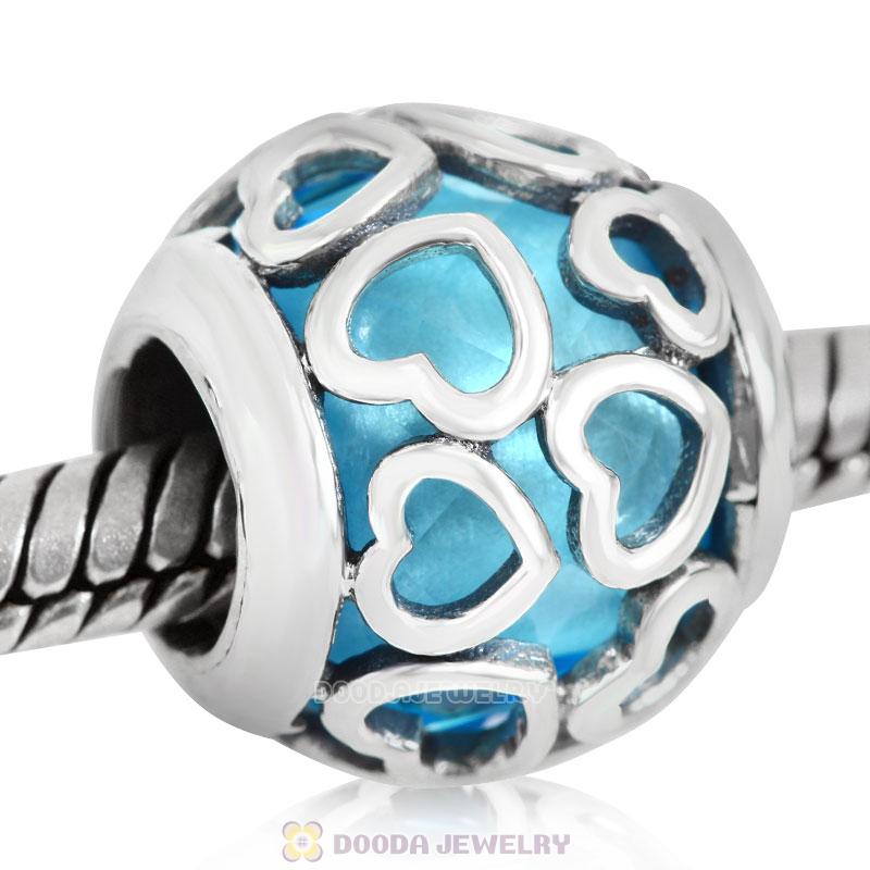 Encased in Love Charm Lt Blue Rhinestones