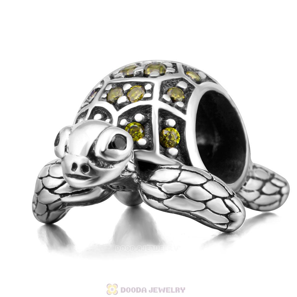 Sea Turtle Charm with Olive Green CZ