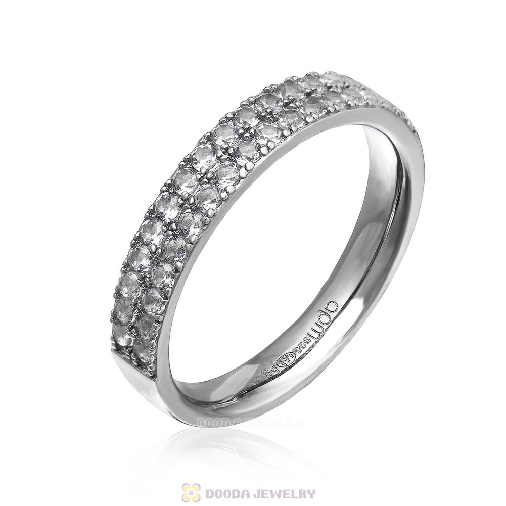 Double Row Cubic Zirconia Ring Gun Black Sterling Silver 