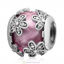 Dazzling Daisy Flower Charm Pink Crystal and Clear CZ