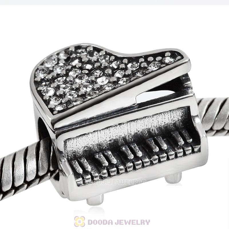 Music Piano Charm with Clear Austrian Crystal