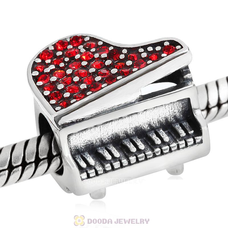 Music Piano Charm with Red Austrian Crystal