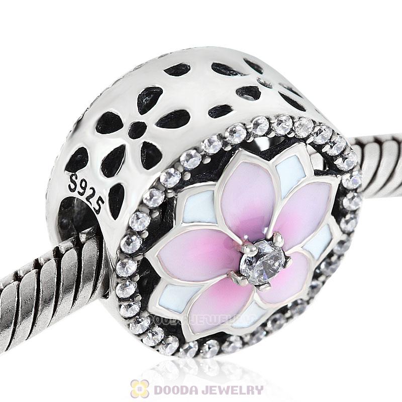 Magnolia flower Charm with Clear Cubic Zirconia