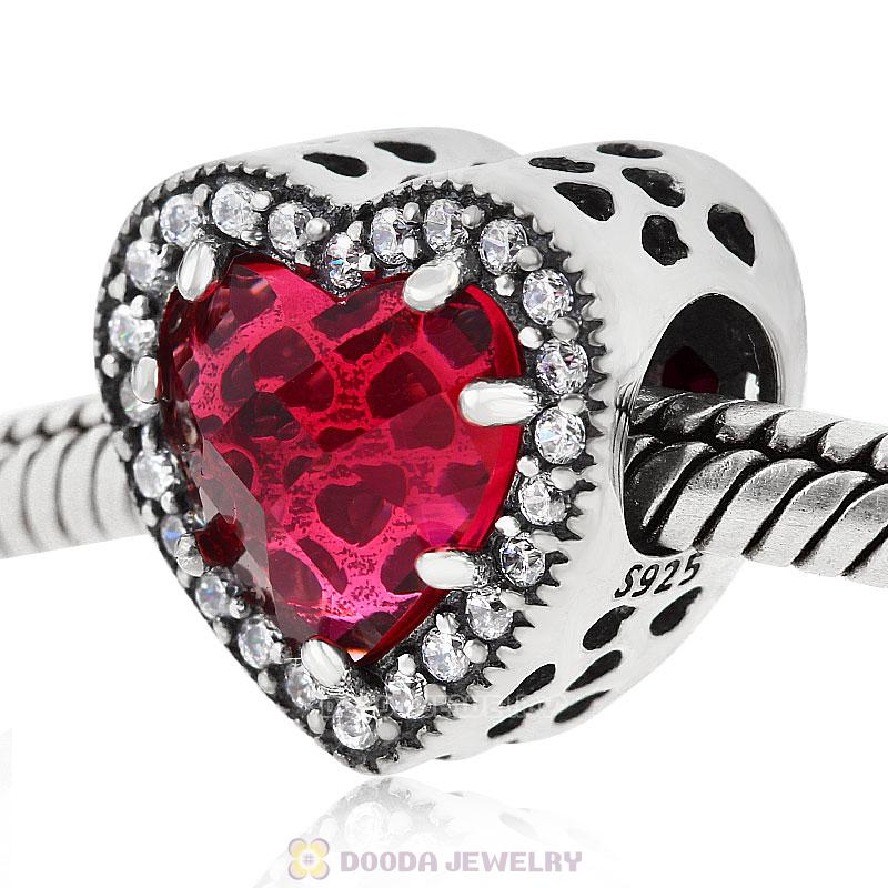 Radiant Hearts Charm with Cherry Red and Clear CZ