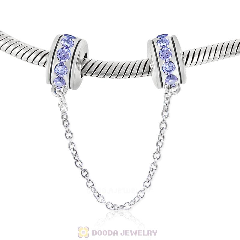 925 Sterling Silver Tanzanite CZ Safety Chain with Screw 