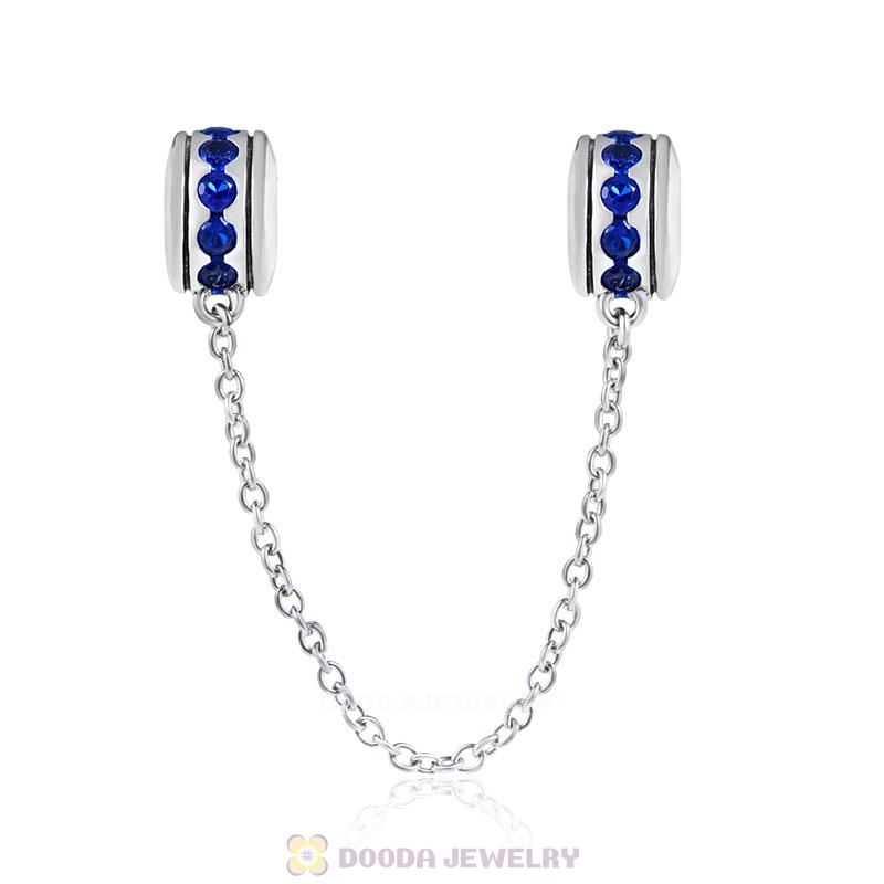 925 Sterling Silver Sapphire CZ Safety Chain with Screw 