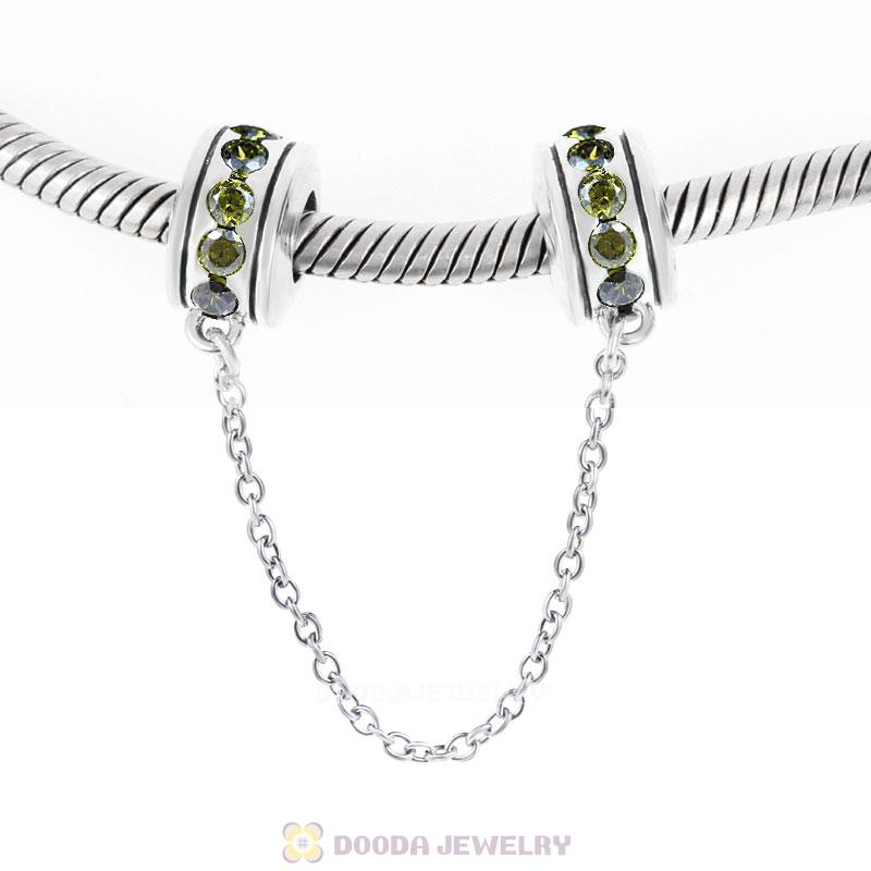 925 Sterling Silver Olivine CZ Safety Chain with Screw 