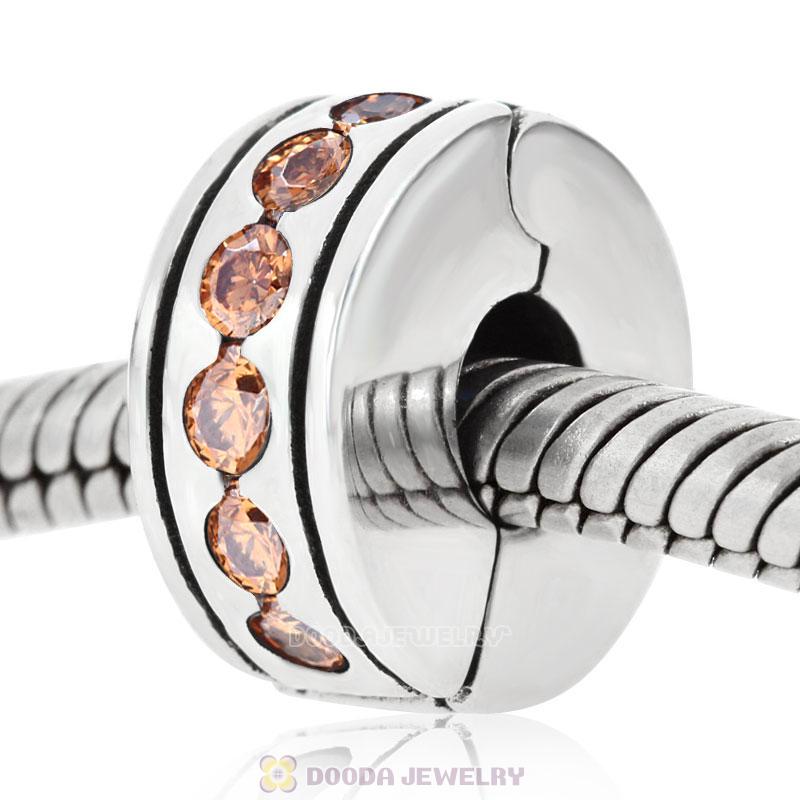 Topaz CZ Clip Spacer Charm Bead Sterling Silver