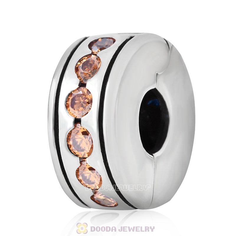 Topaz CZ Clip Spacer Charm Bead Sterling Silver