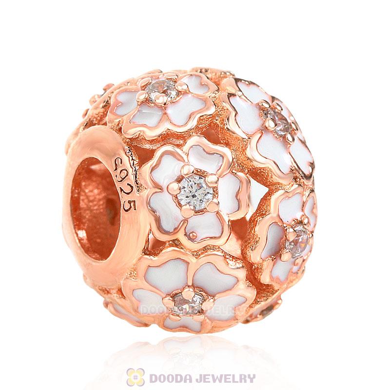 Rose Gold Primrose Meadow Charm with White Enamel