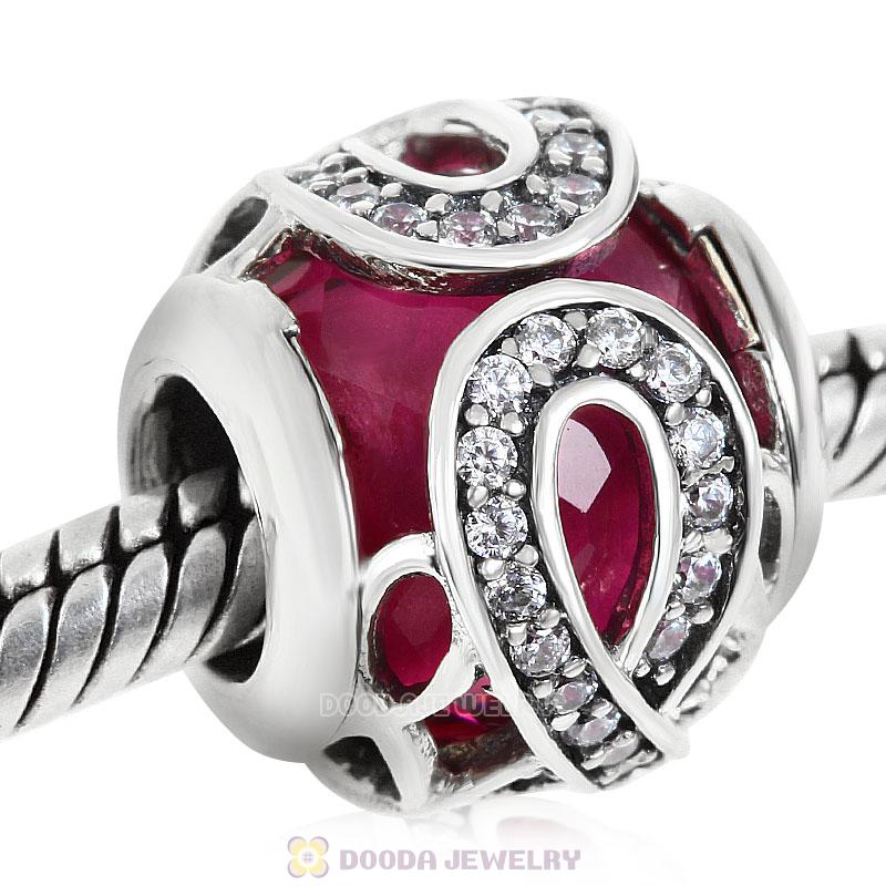 Sparkling Infinite Love Round Charm Rose Red Rhinestones