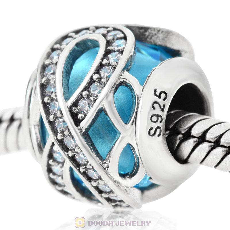 Sparkling Infinite Love Round Charm Lt Blue Rhinestones