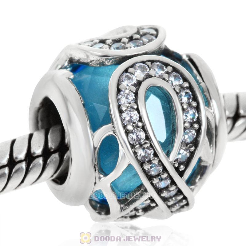 Sparkling Infinite Love Round Charm Lt Blue Rhinestones