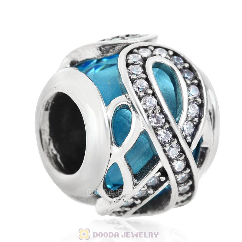 Sparkling Infinite Love Round Charm Lt Blue Rhinestones