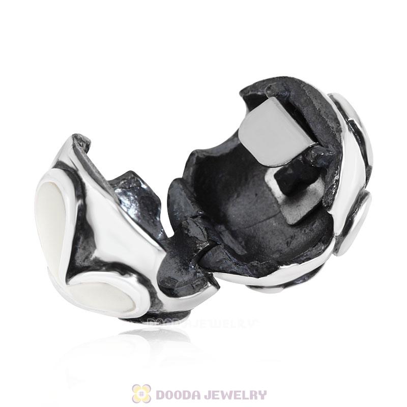 925 Sterling Silver European Darling Daisies White Enamel Clip Beads 