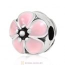 925 Sterling Silver European Cherry Blossom Pink Enamel Clip Beads