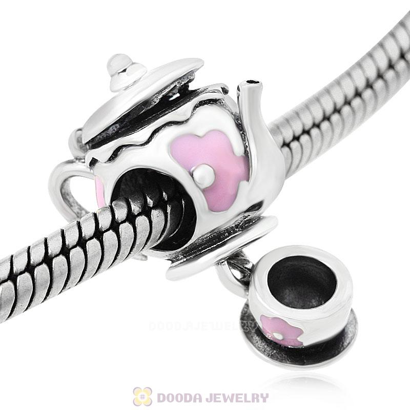 Teapot and Cup Charm Bead with Pink Enam