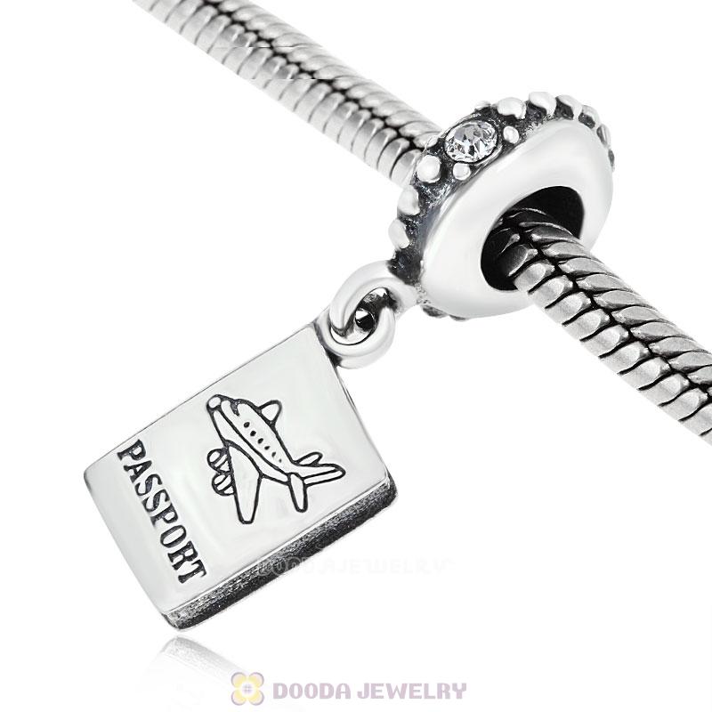 European Sterling Silver Passport Dangle Beads with Crystal Austrian Crystal