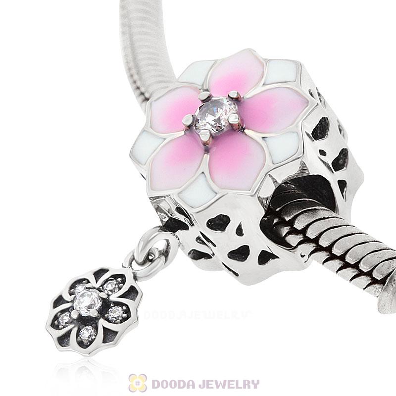 Magnolia flower Charm with Clear Cubic Zirconia