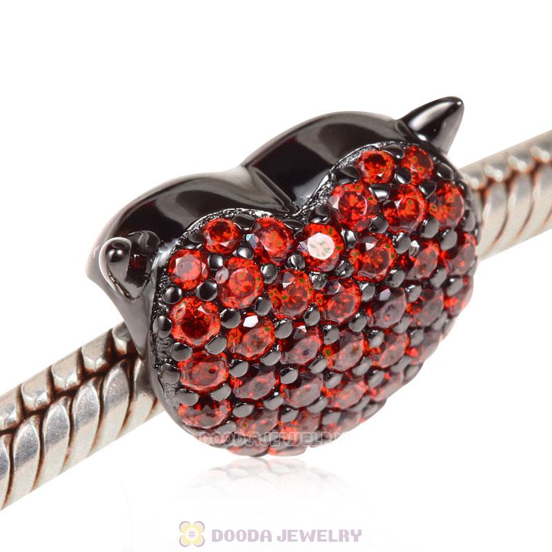 Gun Black Sterling Silver Devil Heart Charm with Stone