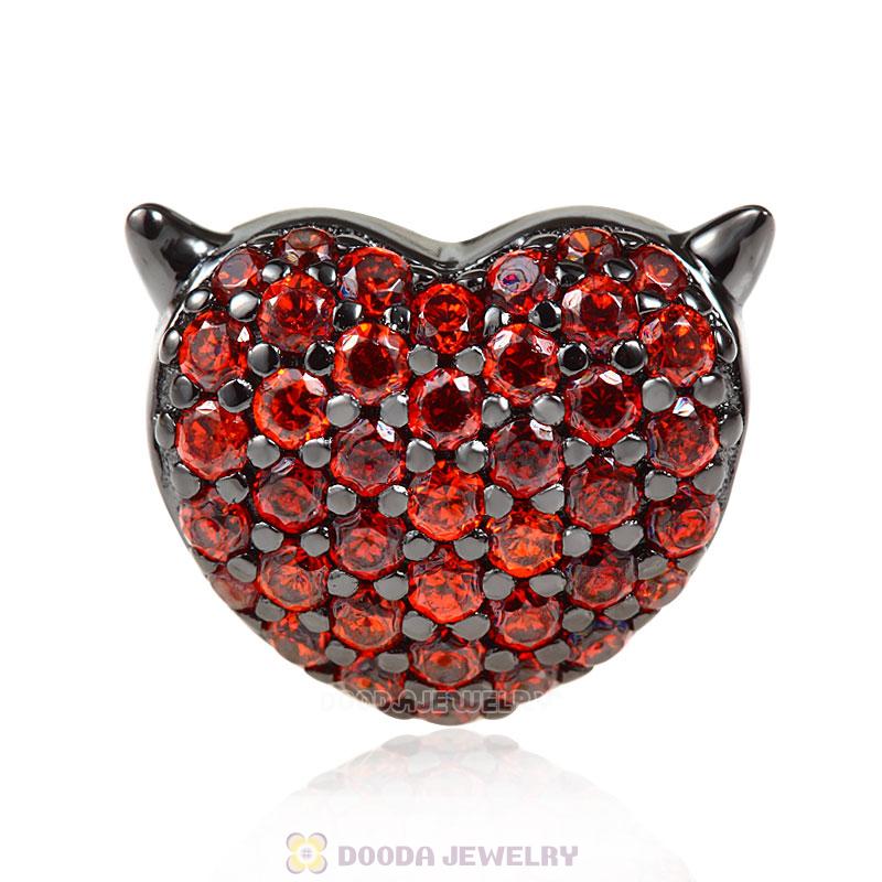 Gun Black Sterling Silver Devil Heart Charm with Stone