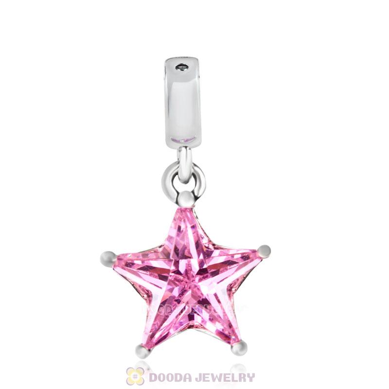 Pink Star Pendant Charm with Cubic Zirconia