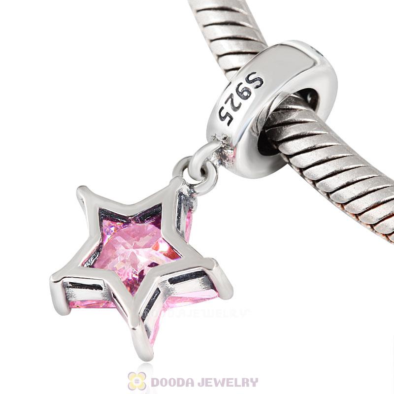 Pink Star Pendant Charm with Cubic Zirconia