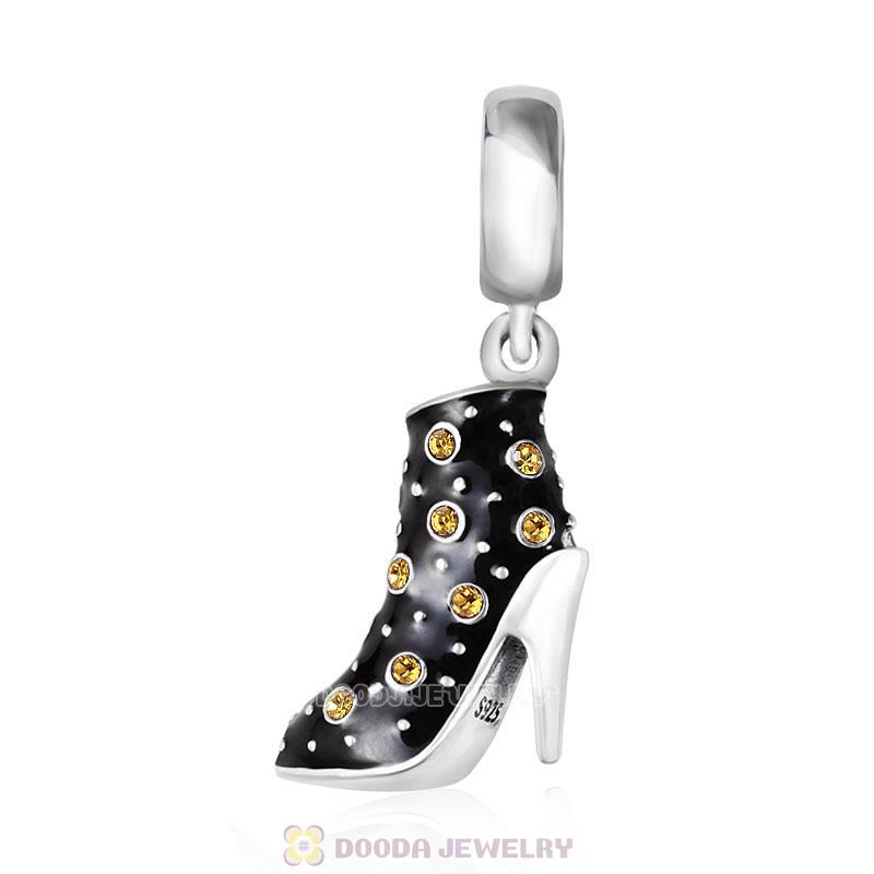 Black High Heel Dangle Charms with Topaz Austrian Crystal
