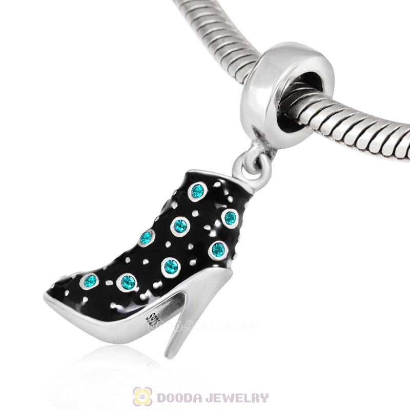 Black High Heel Dangle Charms with Emerald Austrian Crystal