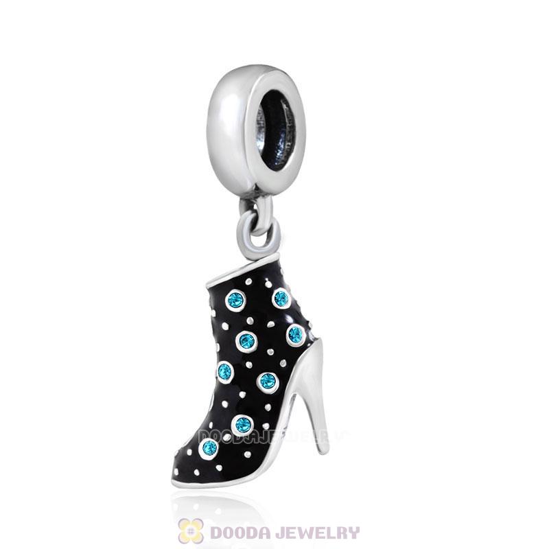 Black High Heel Dangle Charms with Blue Zircon Austrian Crystal