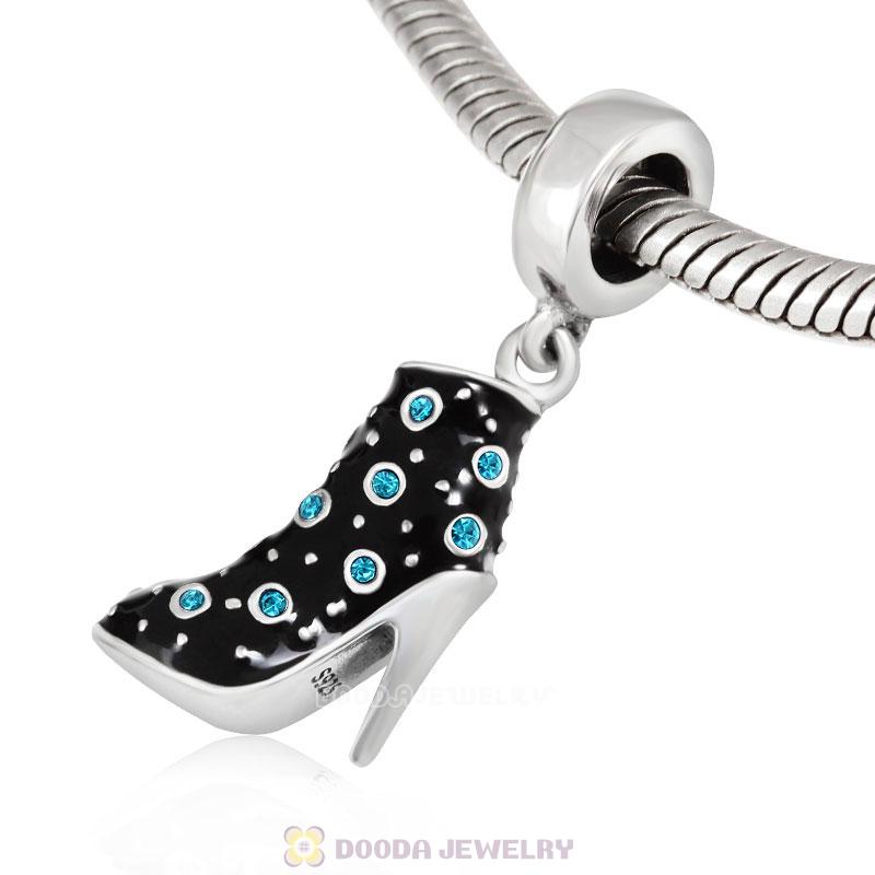 Black High Heel Dangle Charms with Blue Zircon Austrian Crystal