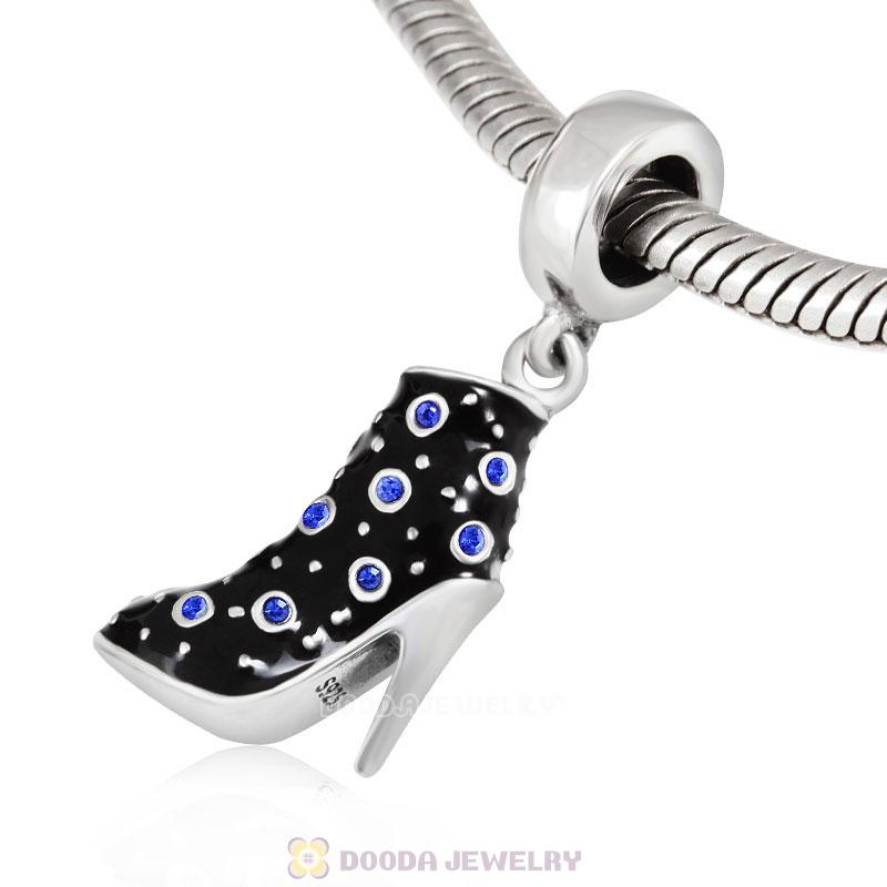 Black High Heel Dangle Charms with Sapphire Austrian Crystal