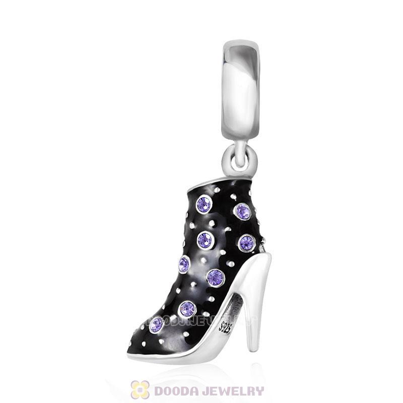 Black High Heel Dangle Charms with Tanzanite Austrian Crystal