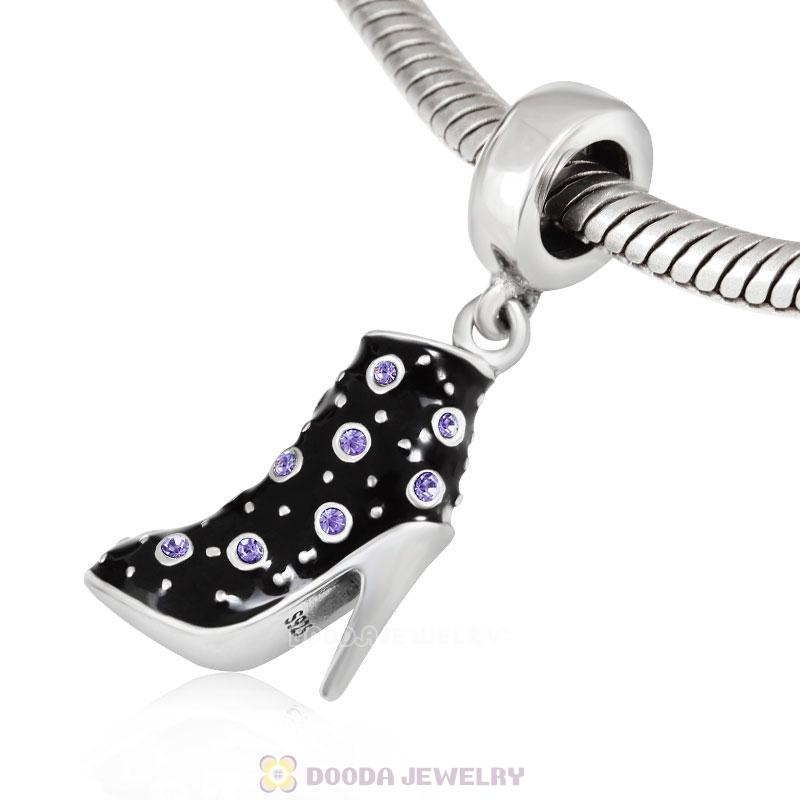 Black High Heel Dangle Charms with Tanzanite Austrian Crystal