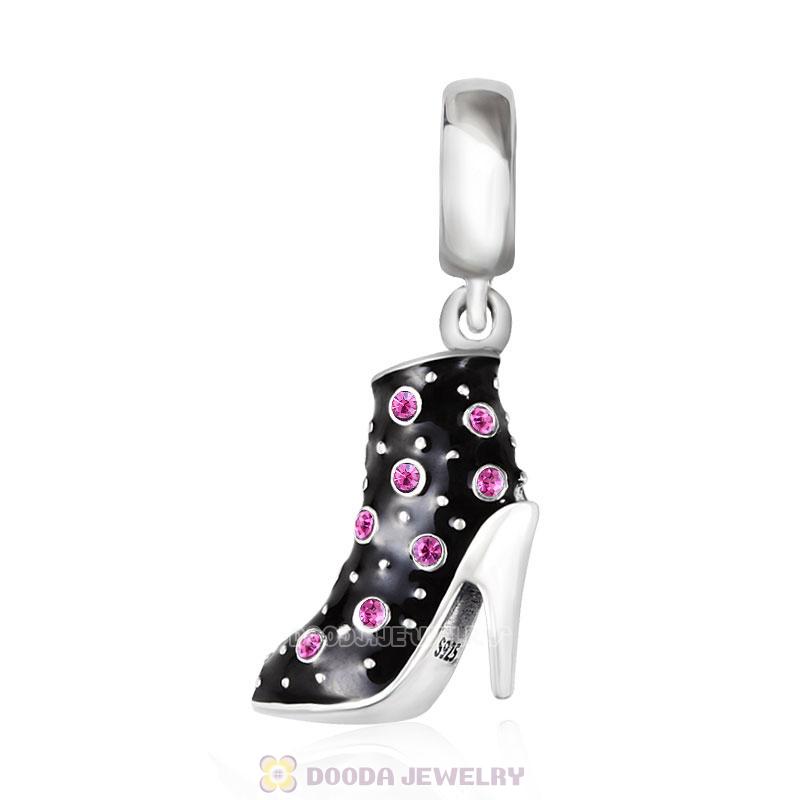 Black High Heel Dangle Charms with Rose Austrian Crystal