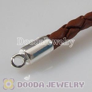 20cm European Style Single Brown Braided Leather Bracelet with Lobster Clasp