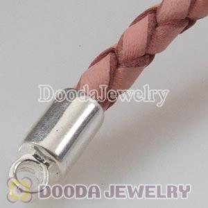 44cm European Style Pink Braided Leather Necklace Chain with Lobster Clasp