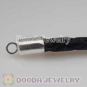 22cm European Style Single Black Braided Leather Bracelet with Lobster Clasp
